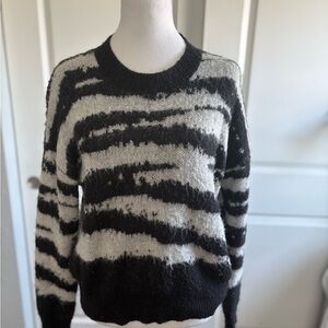 Elan Black and White Striped Sweater